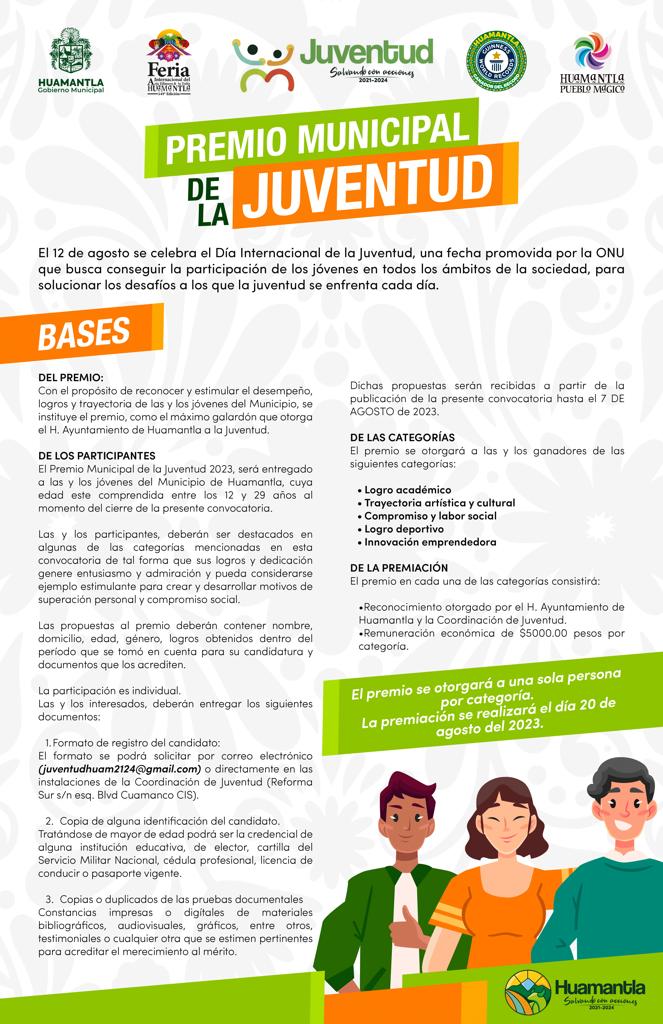 Convoca Ayuntamiento de Huamantla al Premio Municipal de la Juventud 2023